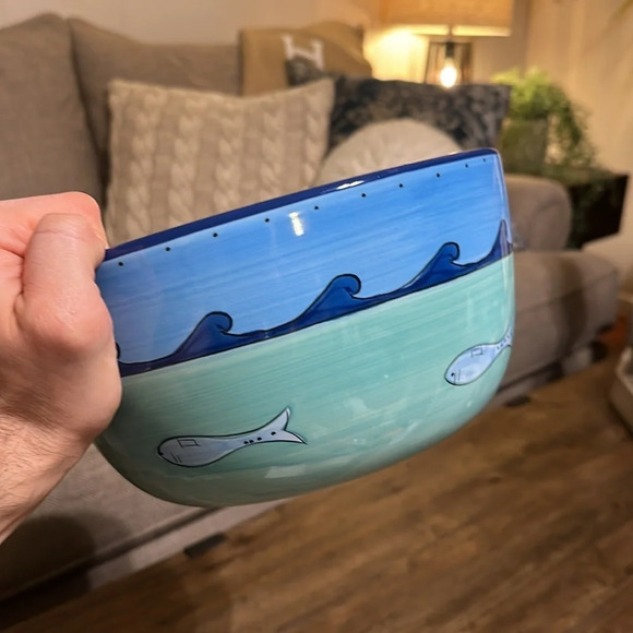 KIC Brushes Hand Painted Earthenware K.I.C. 10” Large Serving Salad Bowl - Picture 3 of 15